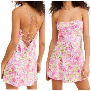 For Love & Lemons Paulina Floral Mini Dress XL NWT Back Tie Ruched Bust
